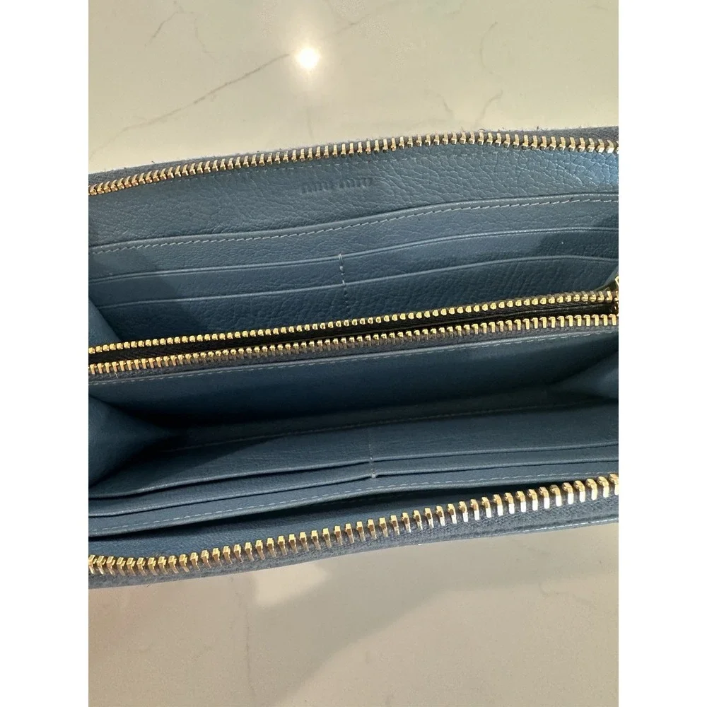 MIU MIU Blue Pink Leather Zip Around Wallet Clutch See PHOTOS FAIR CONDITION